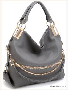 Large Hobo Bag with Rhinestone Accents Vegan Leather Tote Purse Shoulder Handbag